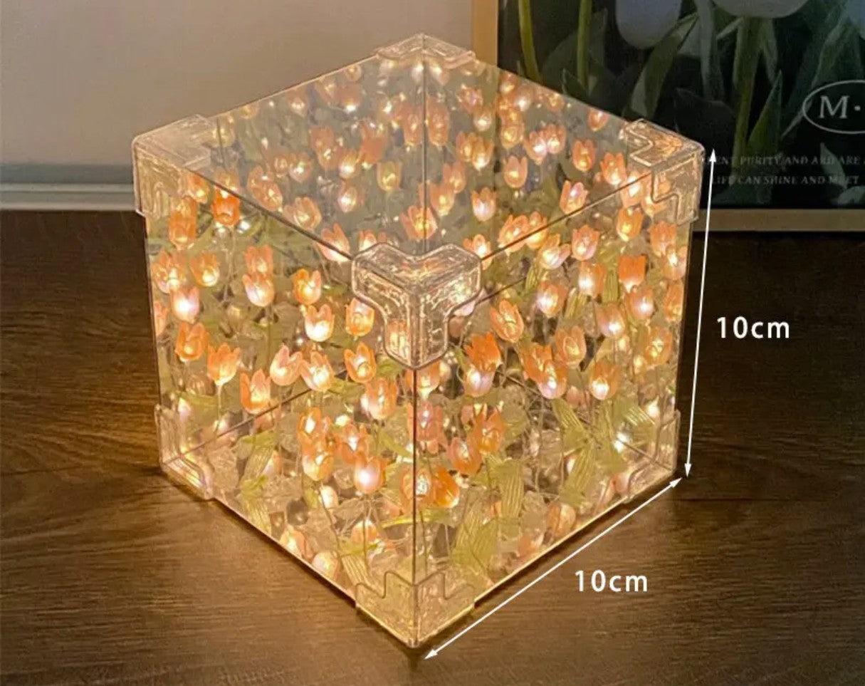 Infinity Tulip Glow Cube – Perfect Bedside Companion