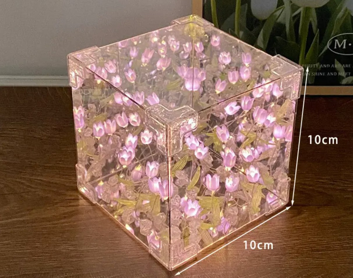Infinity Tulip Glow Cube – Perfect Bedside Companion
